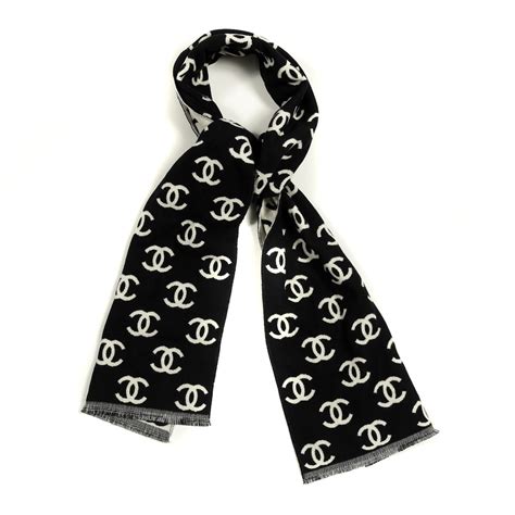 chanel black and white cashmere scarf|chanel cashmere wool cc scarf.